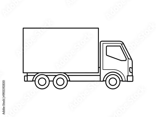 Outline illustration of a delivery truck with a large cargo box, symbolizing logistics and transport services