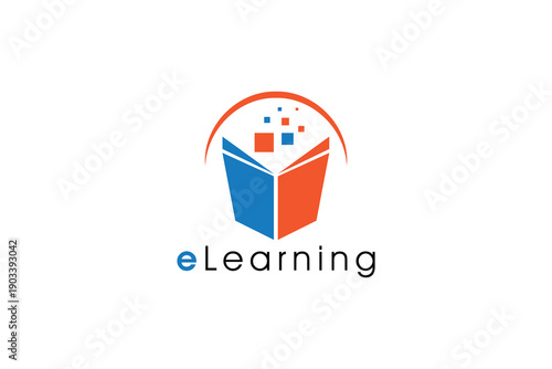 Abstract e Learning Logo Design with Book and Play Button for Online Education and Digital Learning Branding