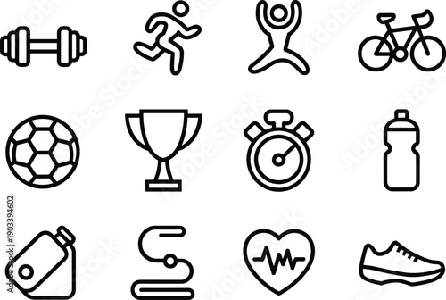 Set of sports and fitness line icons design on transparent background isolated on alpha channel