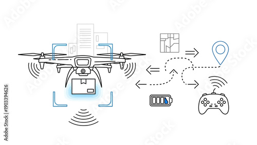 Drone delivery service with smart logistics technology concept.