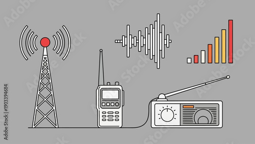 Radio Communication Technology and Wireless Signal Transmission Illustration