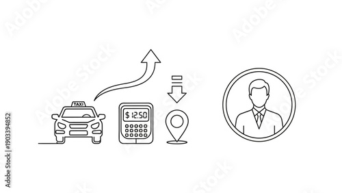 Taxi booking and payment icons