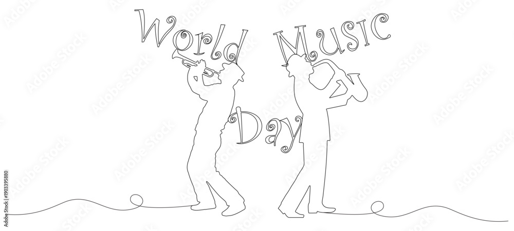 Fototapeta premium World music day line art vector 