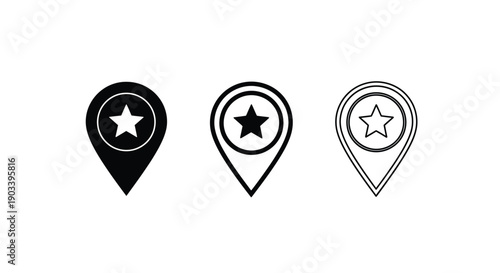 Free Download Collection of three map pin icons featuring a star symbol in different design styles - GFXLoad