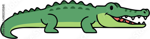 Green cartoon crocodile smiling.