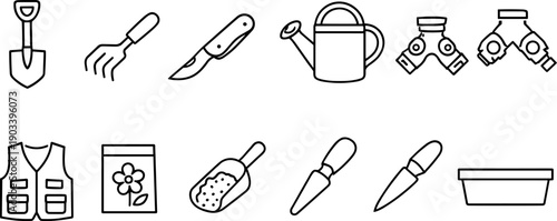 Collection of gardening tools and accessories for planting and cultivation