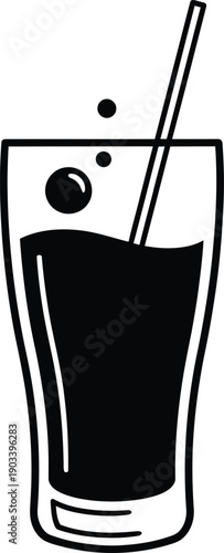 A glass of cola with a straw