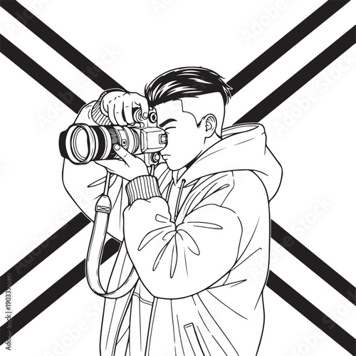 Young Man with Glasses Drinking Coffee Anime Manga Art