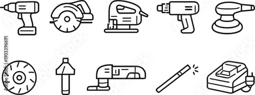 Collection of modern power tool icons for DIY and construction projects