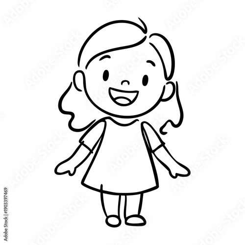 Dibujo sencillo con líneas de una chica joven alegre de pie