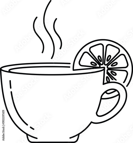 A steaming cup of tea with a slice of lemon