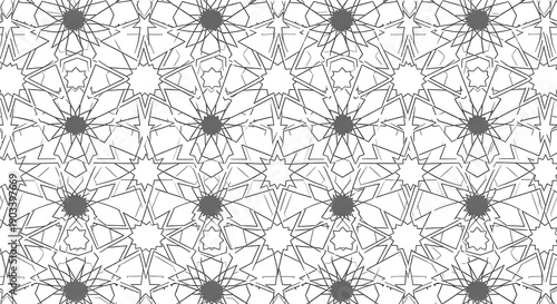 Intricate Geometric Islamic Pattern Vector Illustration, Seamless Arabesque Star Motif, Traditional Moroccan Tile Design, Architectural Background for Decor and Art
