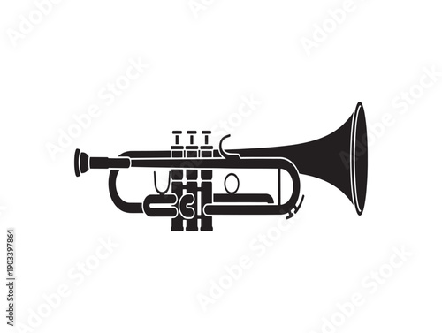 Black and white illustration of a standard b flat or soprano trumpet