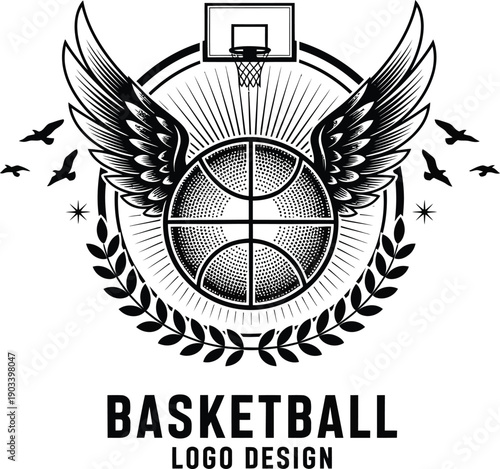 Basketball emblem with wings sports logo vector