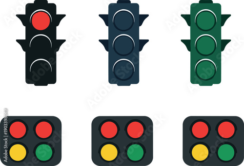 Traffic light signal icons set with red yellow green stoplight symbols illustration
