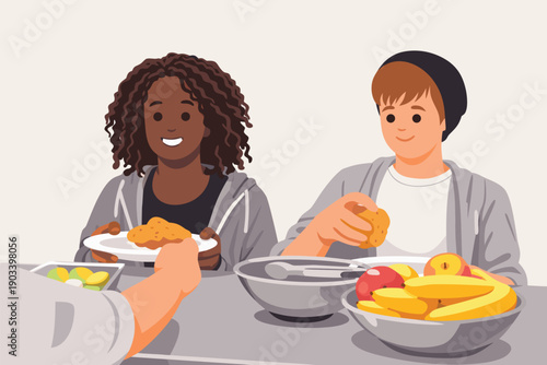 Group of friends having dinner and checking their phones instead of talking.