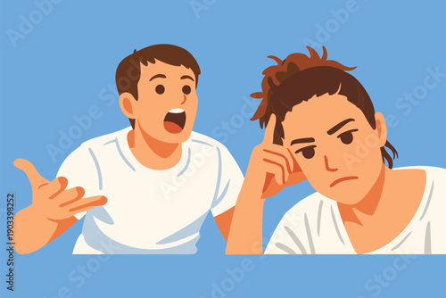 Two young men having a misunderstanding during a conversation.