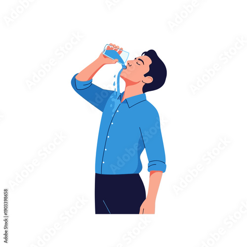Man drinking water from a bottle on a white background