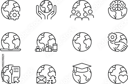 Global earth with gear inside and two hands holding up world concept for global setting and care