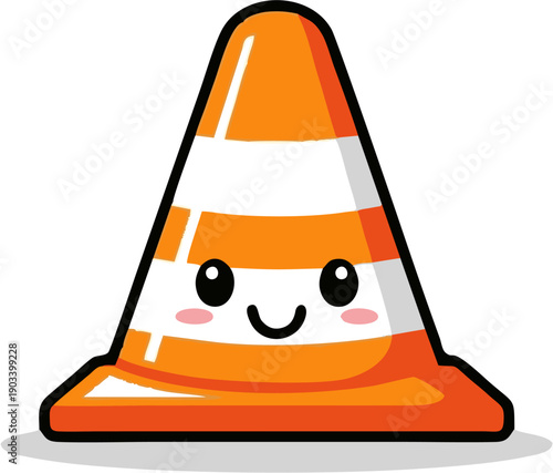 Smiling cartoon traffic cone character.