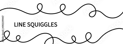 Curve, long, cable, and wavy squiggle drawing for an abstract, thin, and curvy line design with a white doodle border. Simple sketch of squiggly vector decoration, a hand-drawn curly wire.