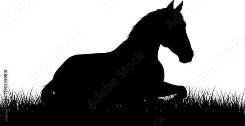 Serene silhouette of a horse resting in a peaceful meadow