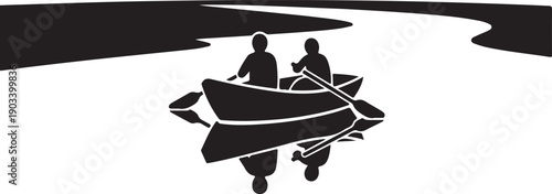 River and boat silhouette vector.