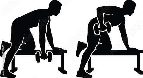  Man Doing Single Arm Bent Over Row Silhouette Vector