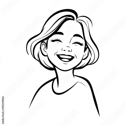 Dibujo sencillo con líneas de una chica joven alegre
