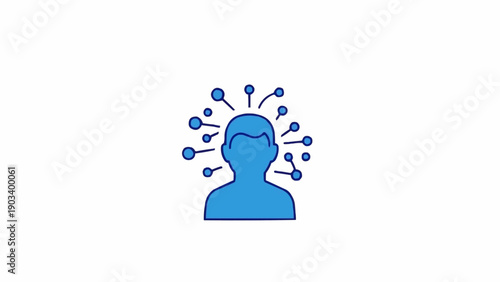 Blue Human Head with Light Bulb Moment.