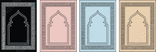 Islamic prayer rug vector set with colorful mosque arch patterns decorative religious carpet illustrations design for interior decor