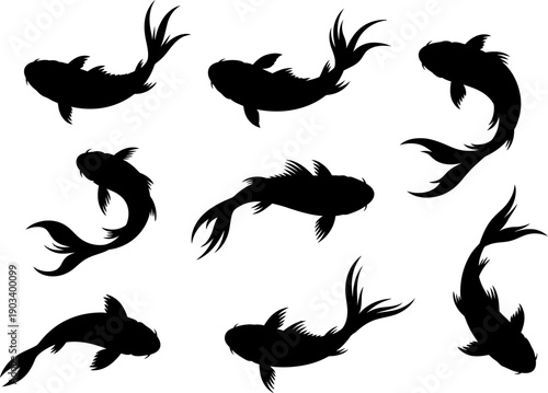 Collection of koi fish silhouettes in various swimming positions