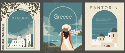 Greece set of posters, postcards, banners, covers
