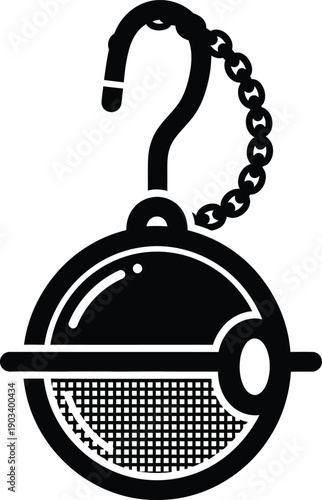 Black and white illustration of a tea infuser keychain