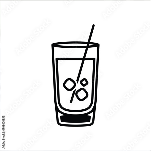 A simple line drawing of a glass with a straw and bubbles