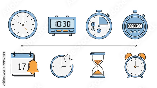 Collection of various clock faces.