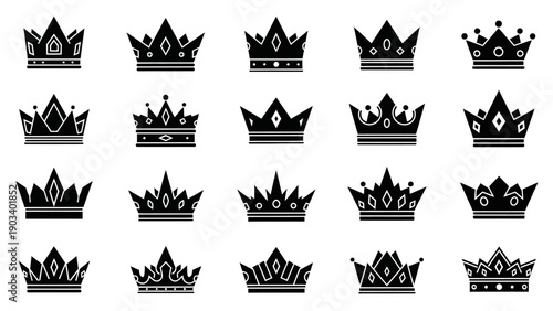 Collection of various royal crowns.