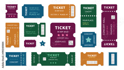 Ticket icon set, Movie show ticket vector icon, Cinema or Movie ticket in flat style ,Admit one coupon entrance vector