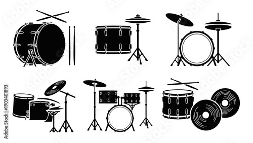 Drum sets and musical equipment.