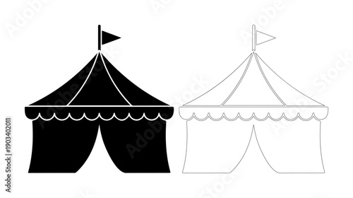 Simple black and white circus tent icons on a white background