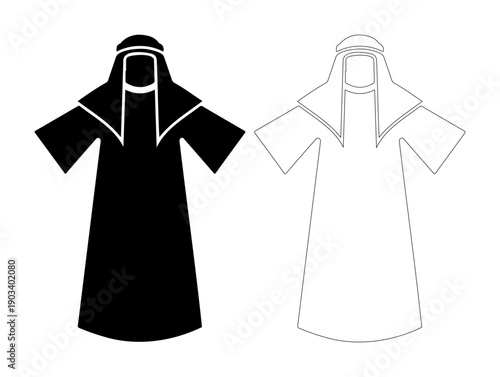 Traditional Middle Eastern attire, a silhouette and outline of a thobe with headdress