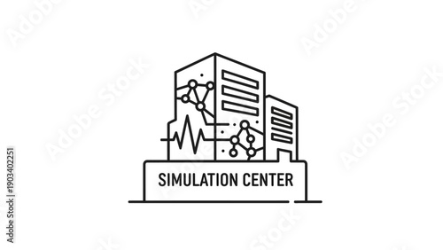 Simulation center logo with building.