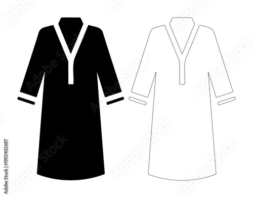 Simple black and white illustrations of a traditional tunic or kurti garment