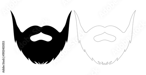 Stylized beard and mustache icons, one solid black, one outlined, on a white background.