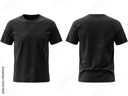 Black t shirt front and back view on white background for design and mockup