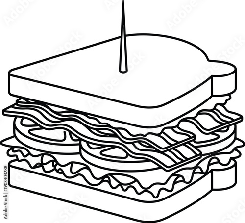 A detailed line drawing of a square shaped sandwich with multiple layers