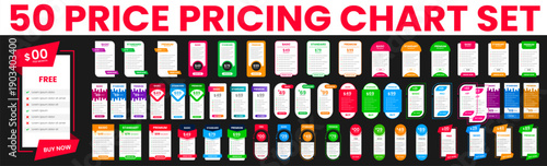 big 50 mega collection of Professional Subscription website Price table template set. UI UX mobile app pricing chart table Subscription design or website Pricing chart table design template bundle.