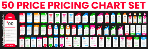 big 50 mega collection of Professional Subscription website Price table template set. UI UX mobile app pricing chart table Subscription design or website Pricing chart table design template bundle.