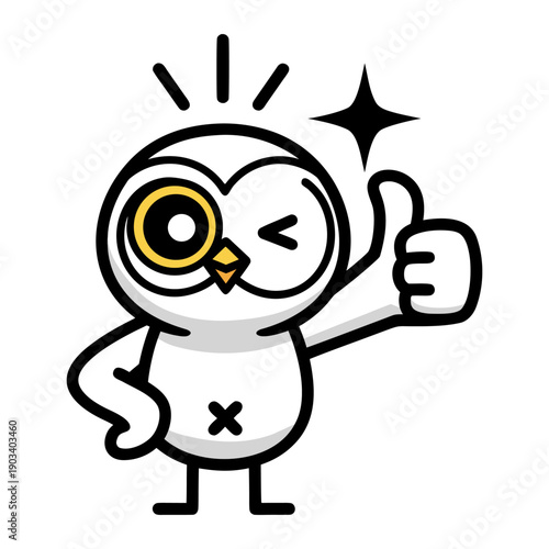 A happy cartoon owl gives a thumbs up gesture with a sparkle overhead, conveying a positive and approving message, perfect for graphic design