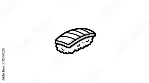 A single sushi nigiri, a Japanese delicacy, shown isolated on a bright white background